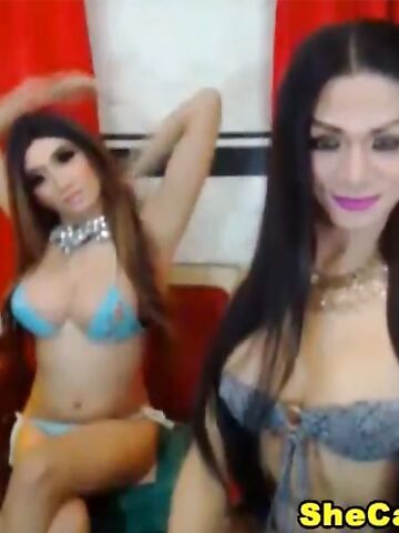 Two Beautiful Tranny Passionately Plays their cock