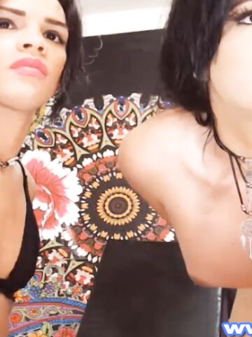 Two naughty shemale sucking live on cam