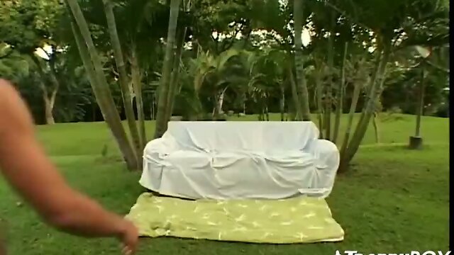 Foursome outdoors with hot oral