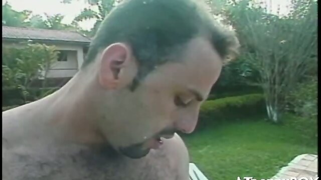 Tranny sucking dick by pool