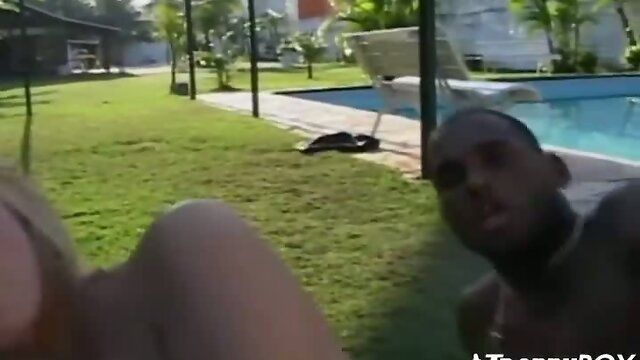 Blonde tranny fucked hard outdoors