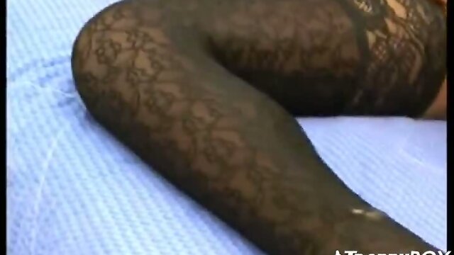 Black stockings on shemale slut