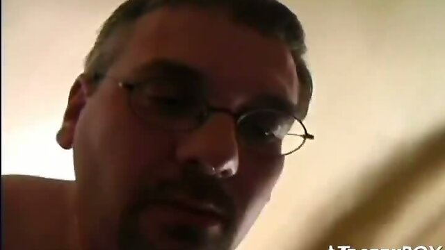 He drills her tranny ass