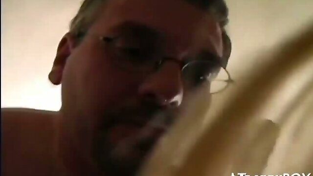 Man in glasses nails tranny