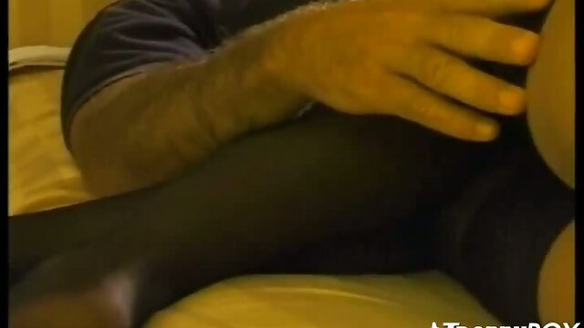 Hairy chest dude gets blowjob