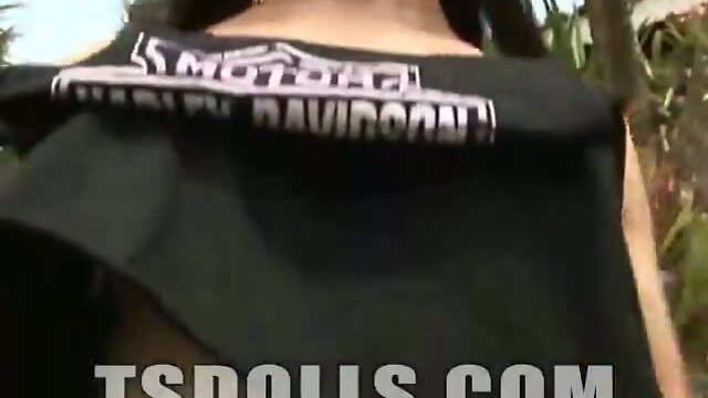 Shemale strips in the grass