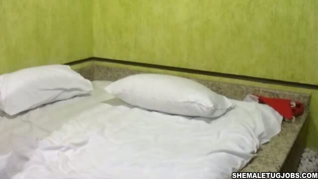 Shemale makes her cock cum