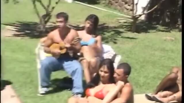 Shemale orgy in the grass
