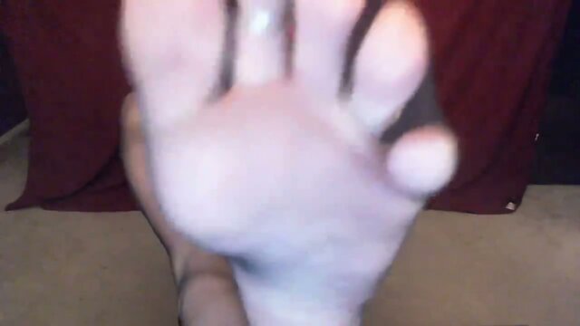 Solo stockings babe caresses cock