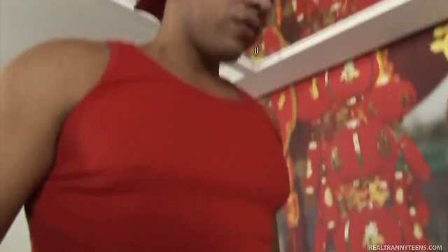 Beautiful teen tranny takes deep dick