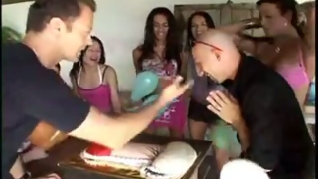A surprise shemale birthday party for one lucky guy!