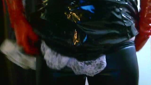 Naughty Sissy in PVC Maid Outfit, Shiny Gloves and Stockings