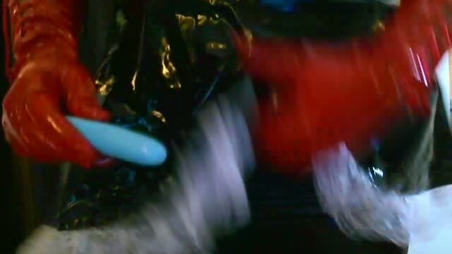 Naughty Sissy in PVC Maid Outfit, Shiny Gloves and Stockings