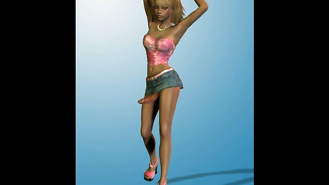 Dickgirl in short skirt