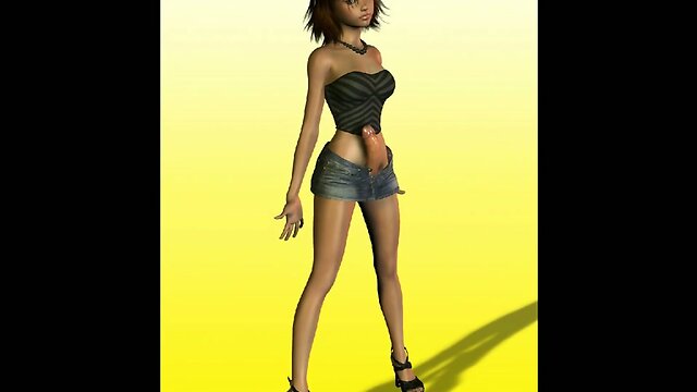 Dickgirl in shorts with erection