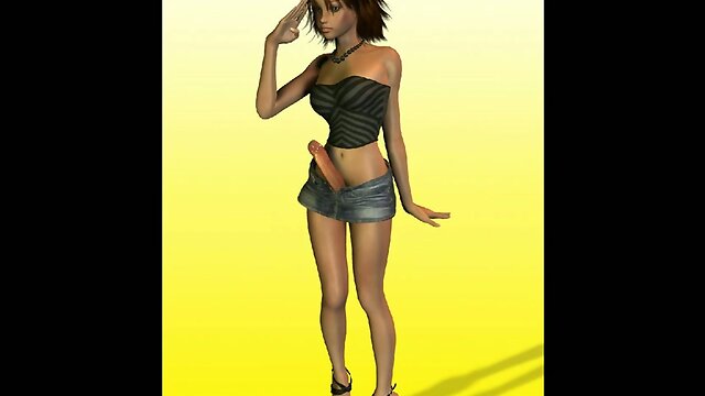 Dickgirl in shorts with erection