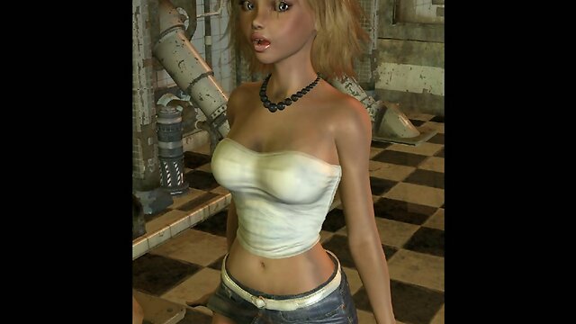 Blonde dickgirl in skirt