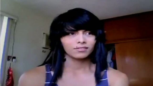 Brunette femboy jerking