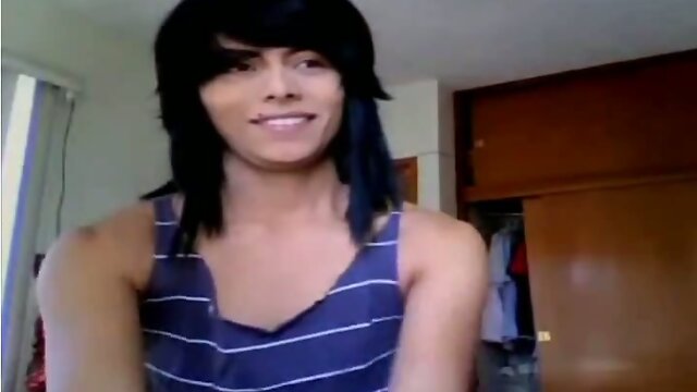 Brunette femboy jerking