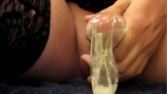 self creampie with cum filled condom