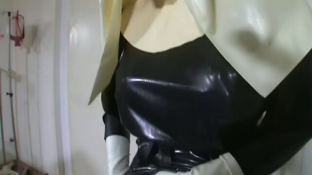 Cum on my latex nurse apron Part 1 of 2
