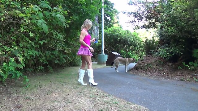 walking in chastity cage and buttplug