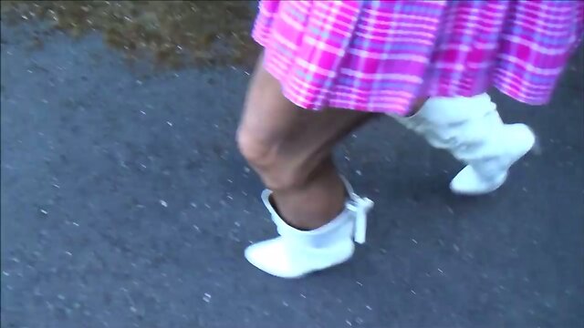 walking in chastity cage and buttplug