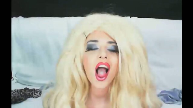 Dirty Talking Crossdresser eats cum