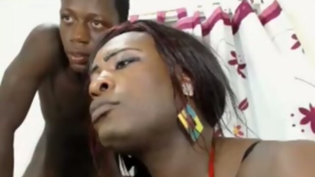 Black colombian shemale sucks her boy off and gets a load