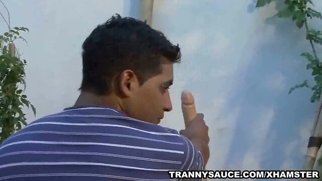 Tranny babe Candi sucks cock and toys a studs asshole