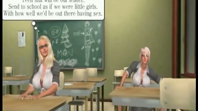3d anime shemale coeds with big tits sucking cock in the class