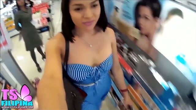 TS Filipina Showing Her Tits In The Mall Fitting Room  - 02