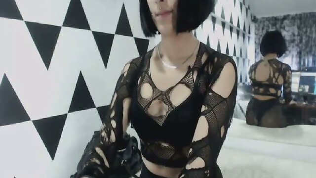 Goth tgirl strips, listening to System of a Down, smokes weed for webcam