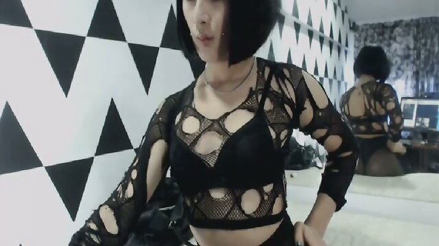 Goth tgirl strips, listening to System of a Down, smokes weed for webcam