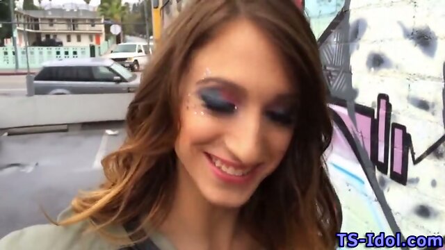 Tgirl cums in sluts mouth