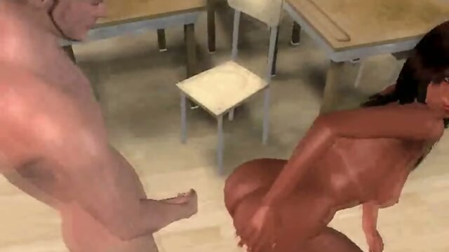 Hot 3D ebony shemale babe getting a double teaming