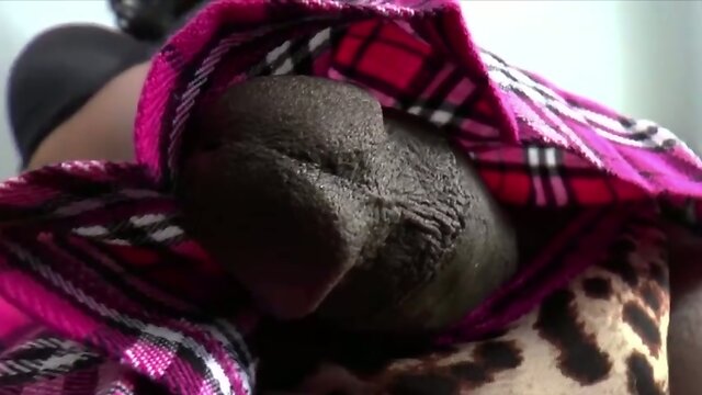 Ebony Tgirl Chanel Couture plays sex toy with blondie chick Hailey