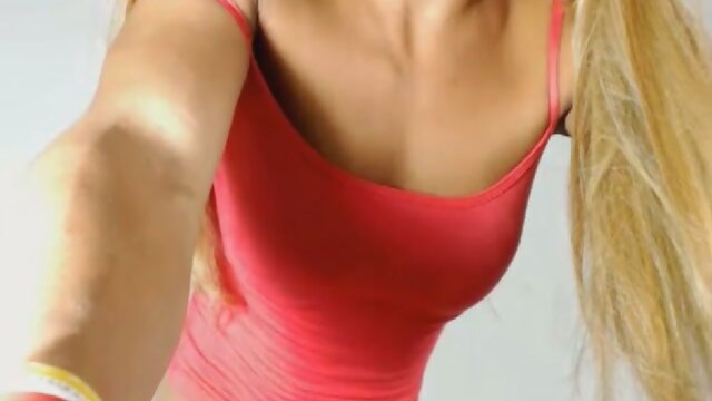 Blonde Tranny Strips On Cam: Make Your Cock Hard!