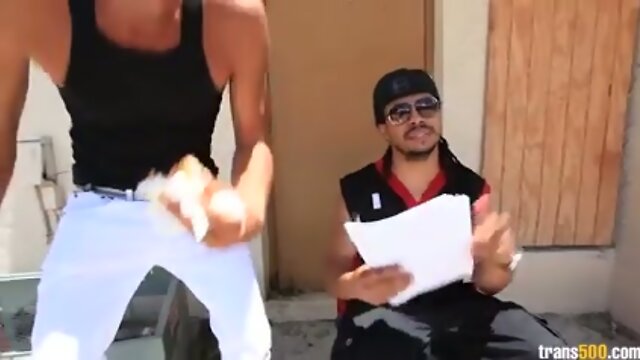 Two huge cocks for perfect Asian ladyboy