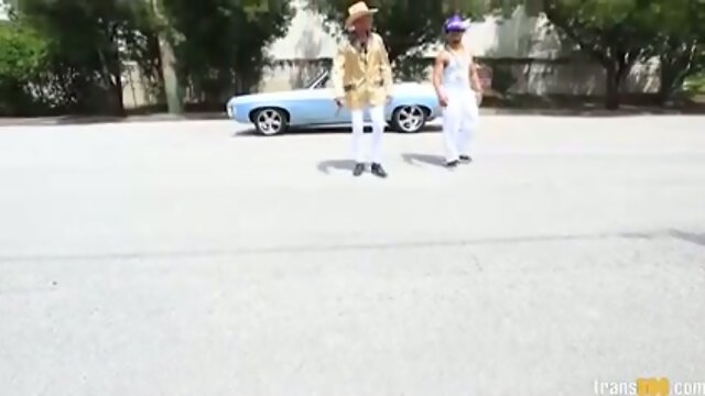 Two huge cocks for perfect Asian ladyboy