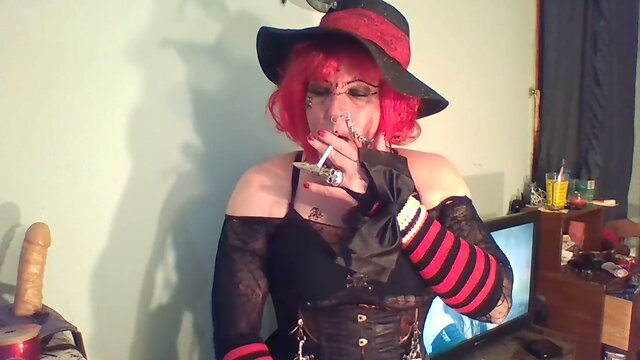 smoking, stroking a bit of cum and a new toy