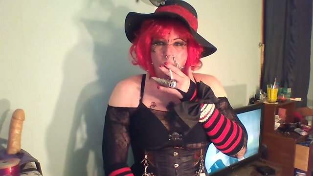 smoking, stroking a bit of cum and a new toy