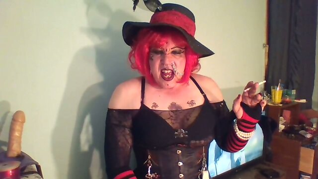 smoking, stroking a bit of cum and a new toy