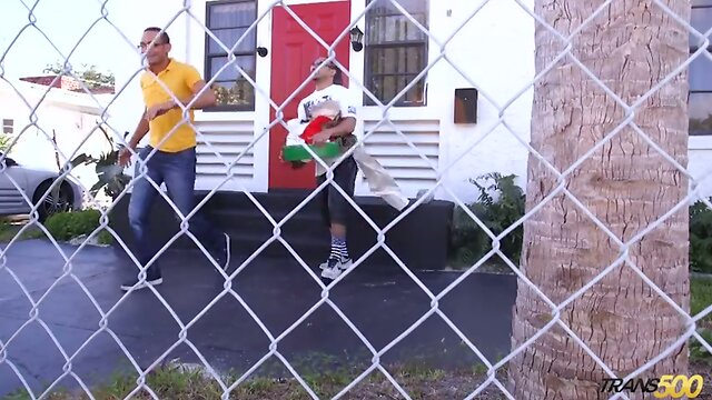 TGirl Kylie Maria suck and fuck two ebony Santas