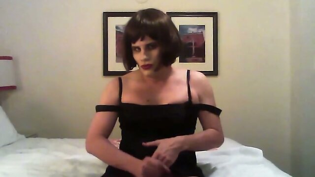 sel Edging in Black Party Dress and stockings