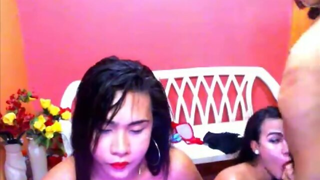 Cum Eating in Shemale Orgy