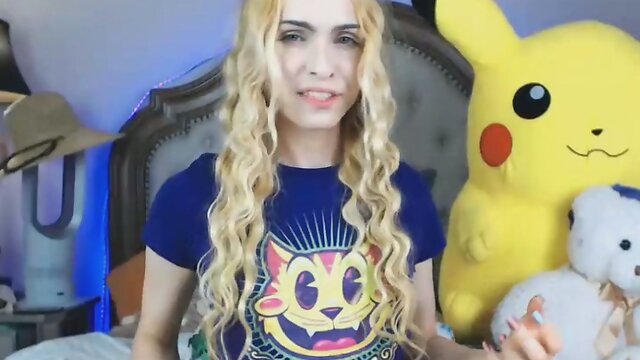 Sexy Blonde Tranny Playing Her Hard Cock