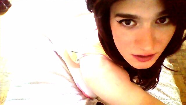 Sissy`s Naughty Exploration of Femininity: Lacy Lingerie & Fishnet Stockings