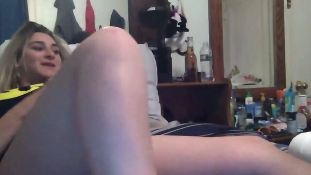 Blonde Shemale`s Bedroom Delight: Handsome BF Fingering Tight Ass & Sucking Hard Cock!