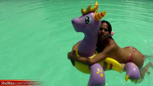 Exotic teen shemale with decent tits plays around and jerks